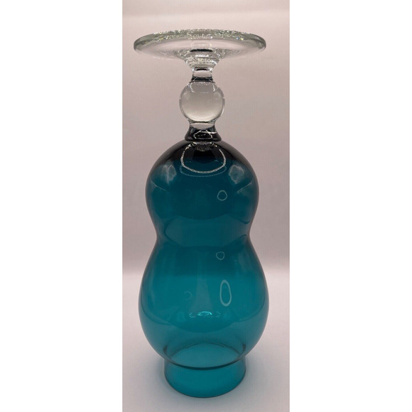 Vintage Handblown Blue Footed Vase Art Glass - Picture 5 of 10